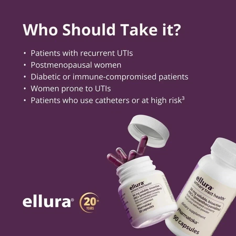 1 Pack Ellura 36mg Cranberry Capsules 90ct UTI Support Supplement Urinary Health