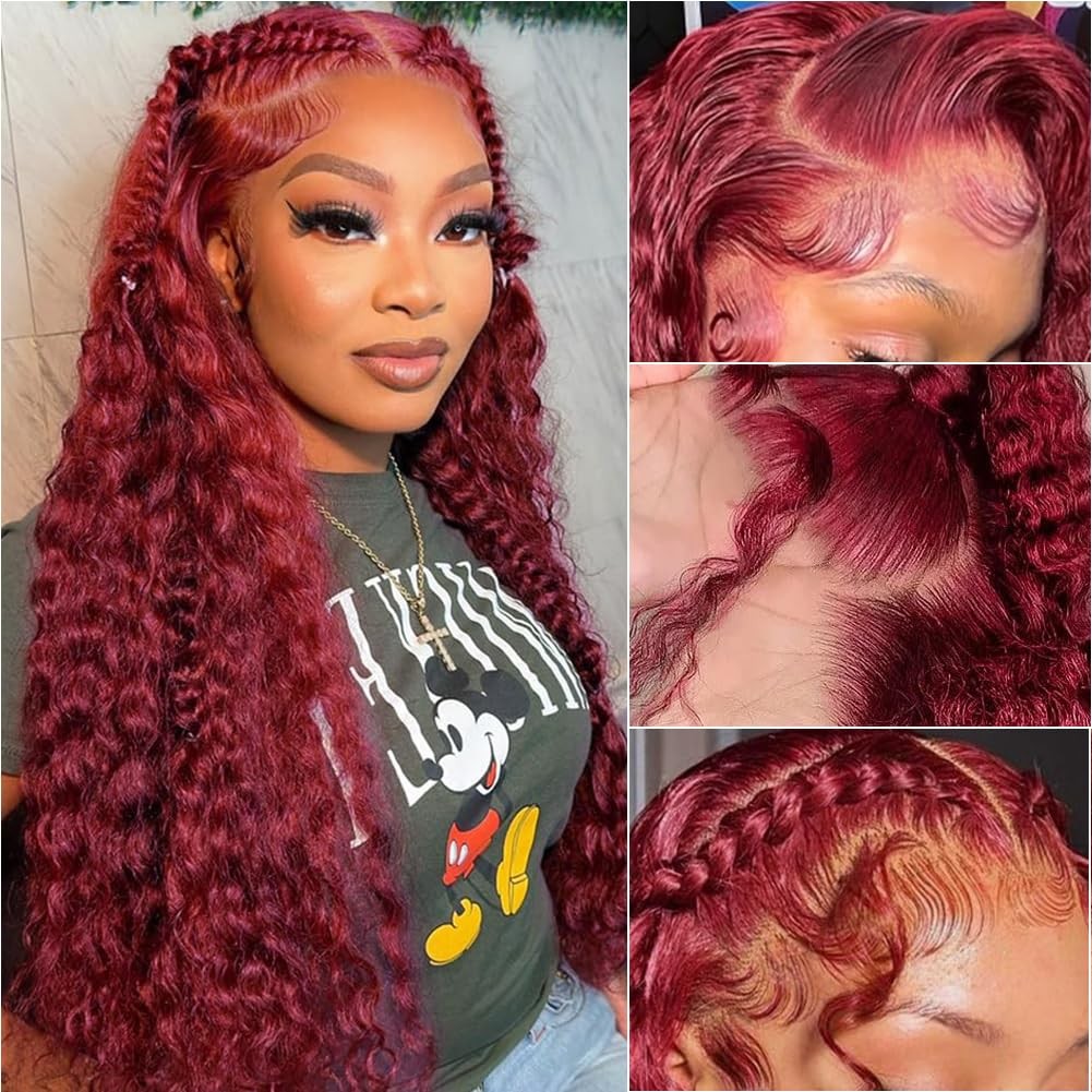 Zgwg 13X6 99J Burgundy Lace Front Wigs Human Hair 180 Density Burgundy Curly