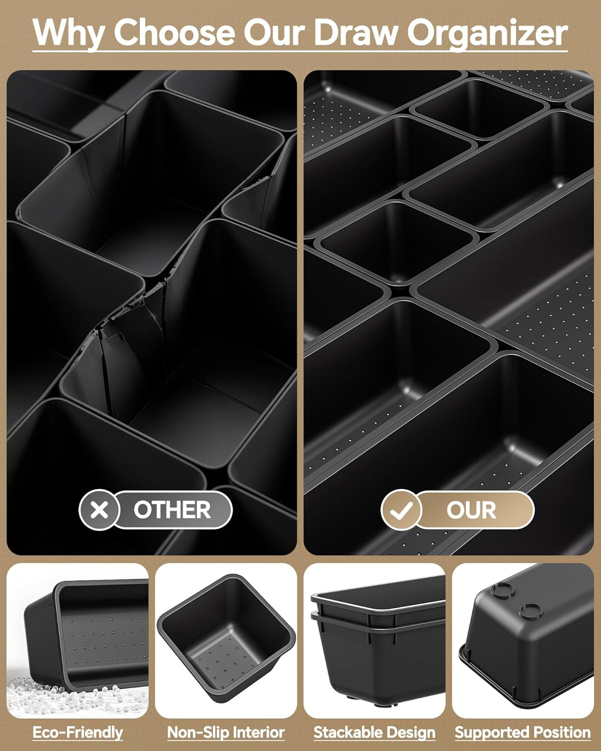 25 PCS Plastic Drawer Organizers Set, 4 Sizes Vanity Organizer, Makeup and Desk