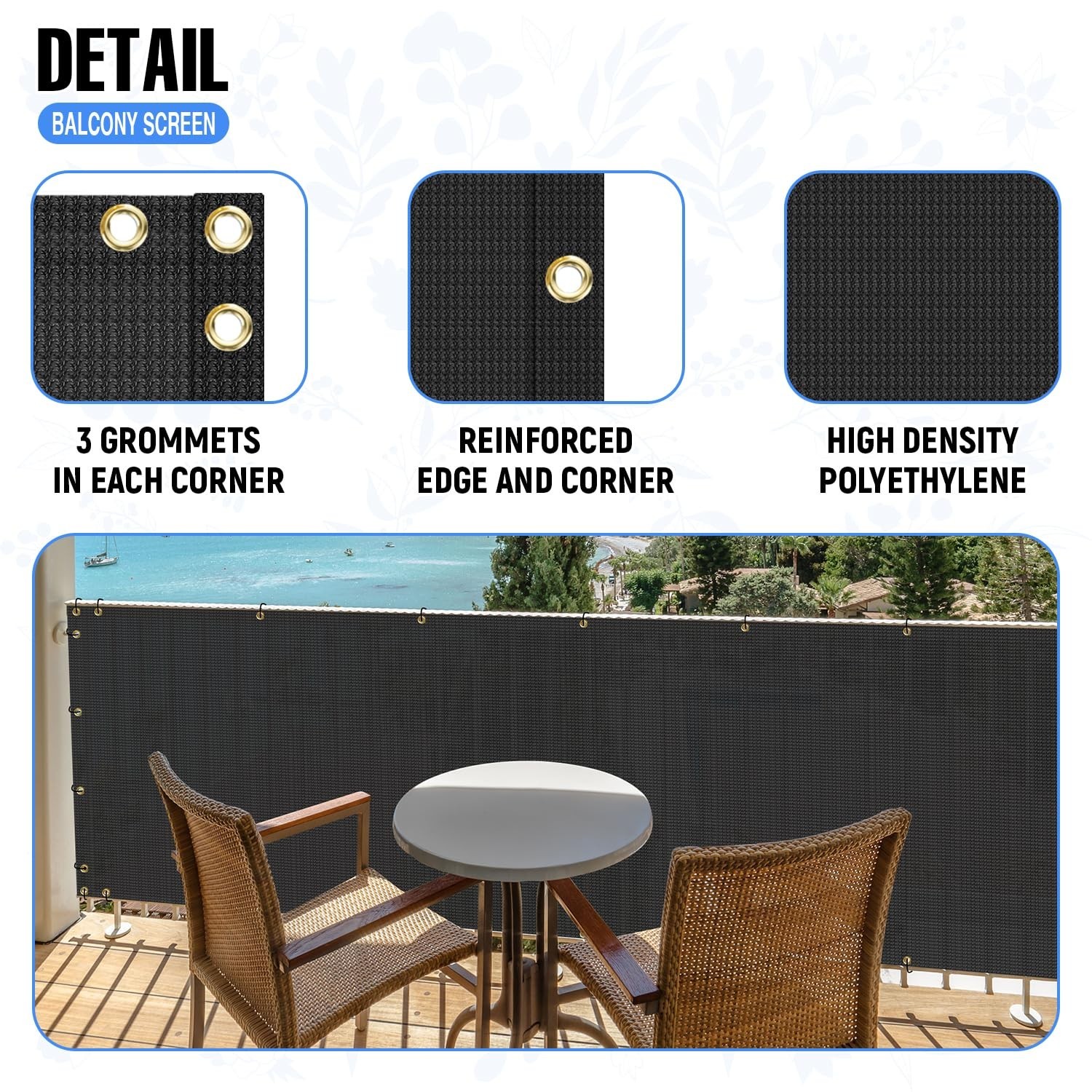 E&K Sunrise 3′ x 10′ Balcony Privacy Fence Screen Cover with Zip Ties Outdoor…