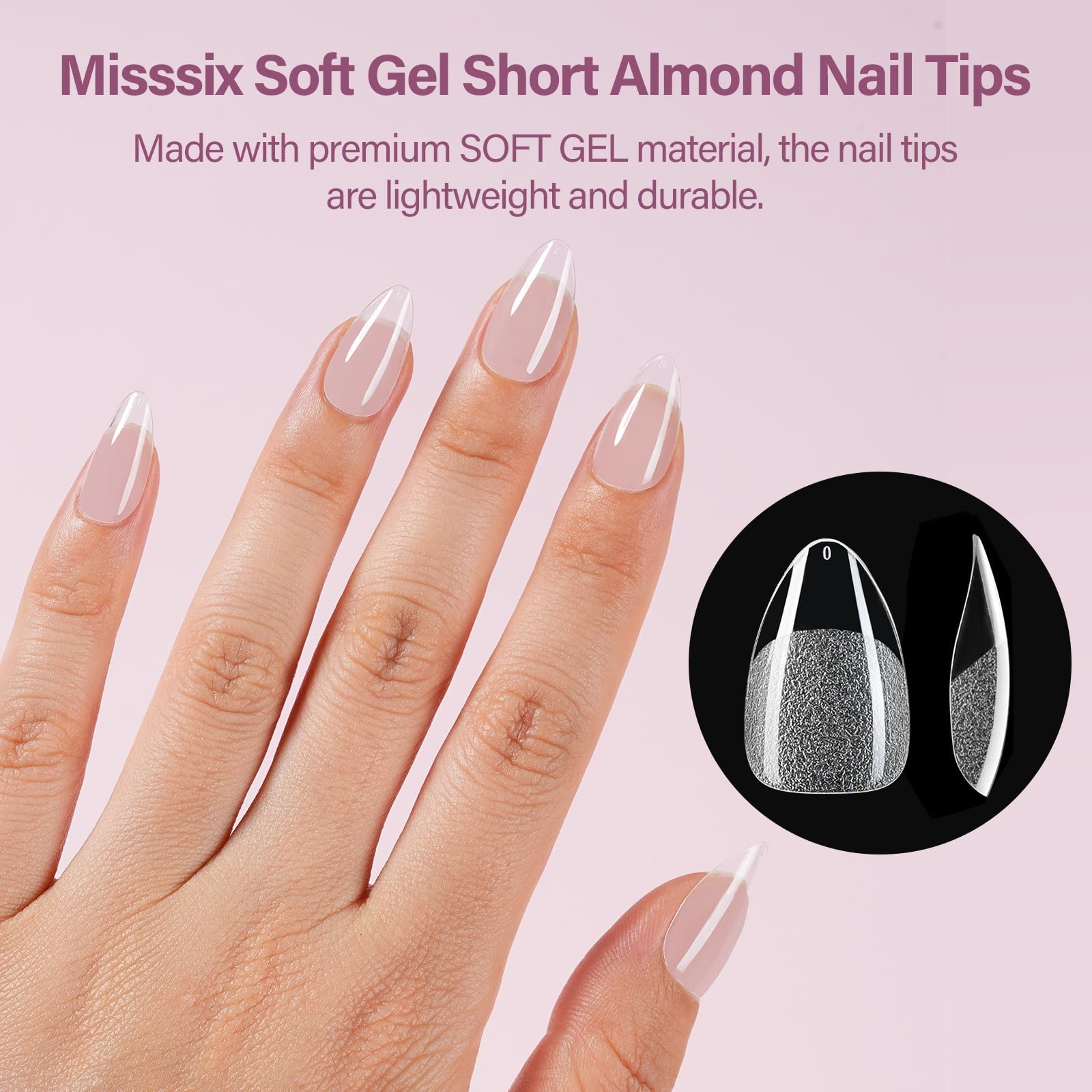 Short Almond Nail Tips Kit, 216Pcs Pre Etched Clear Fake Nails, Full Cover Fa…
