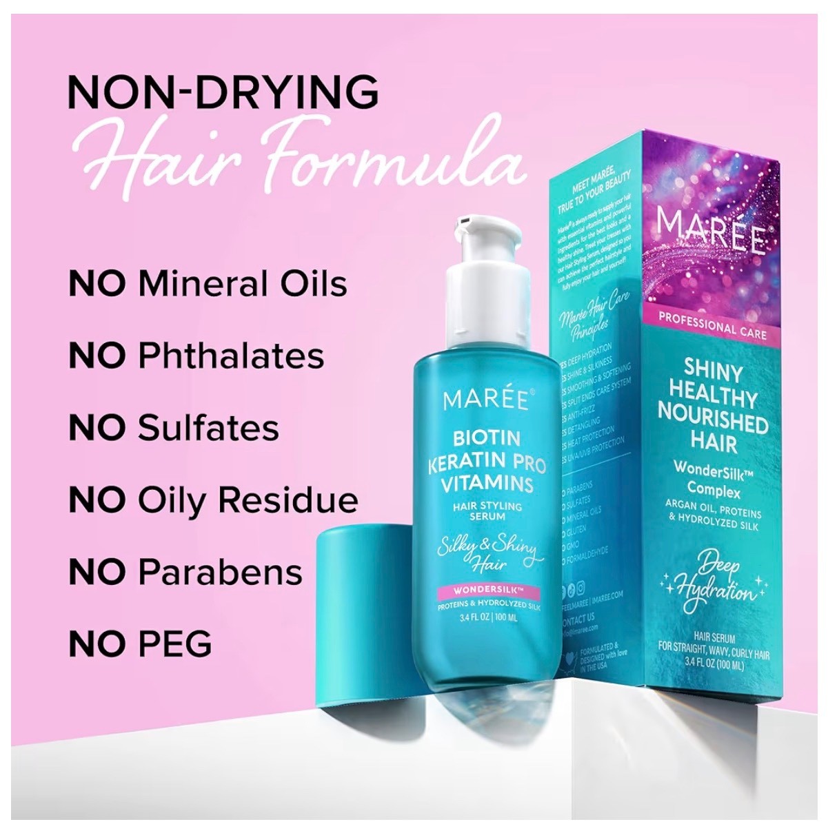 MAREE Hair Oil for Frizzy Hair Repair Serum for Dry and Curly Hair with Vitamins