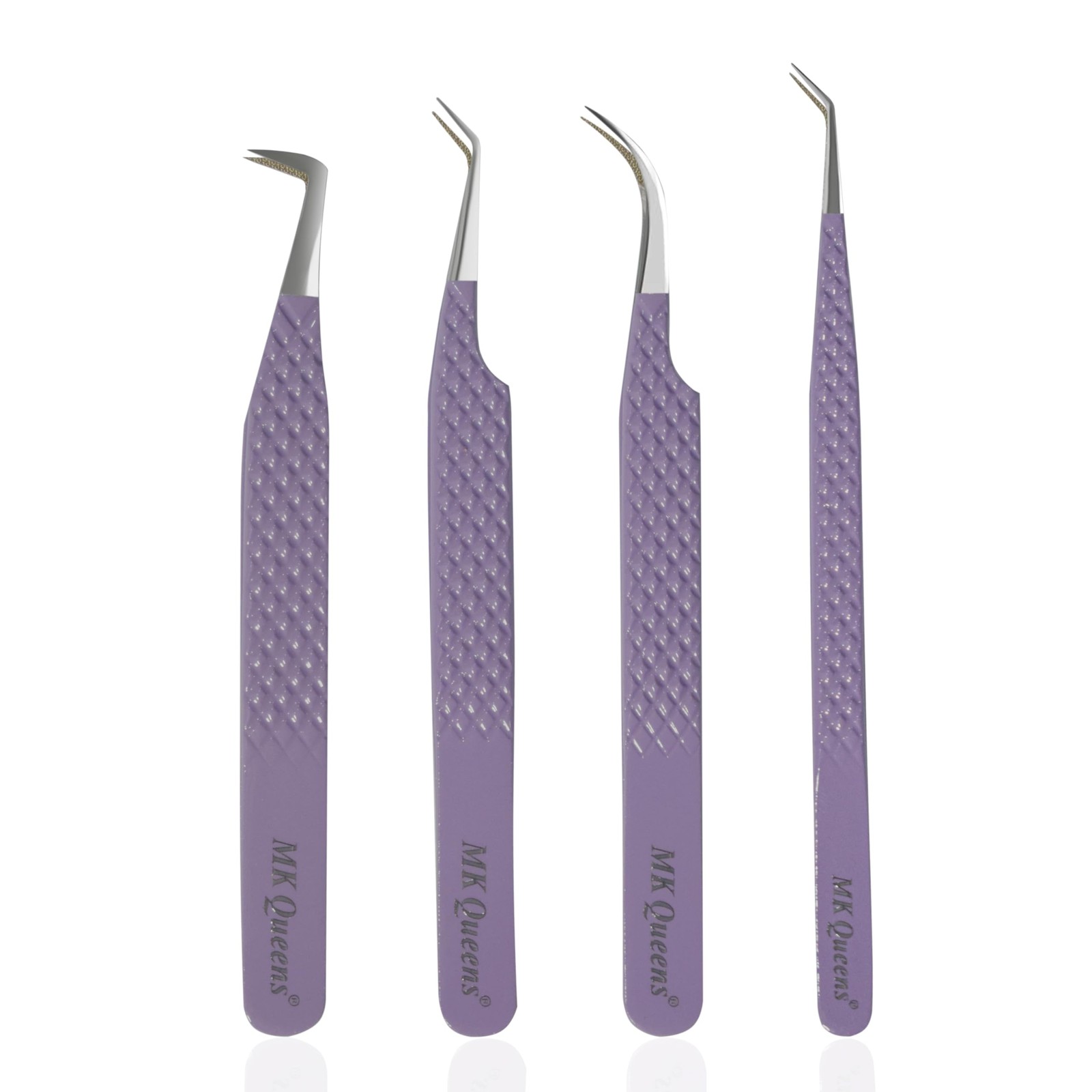 Mk Queens Lash Tweezers – Stainless Steel Fiber Tip Eyelash Tweezers Set Of 4 –