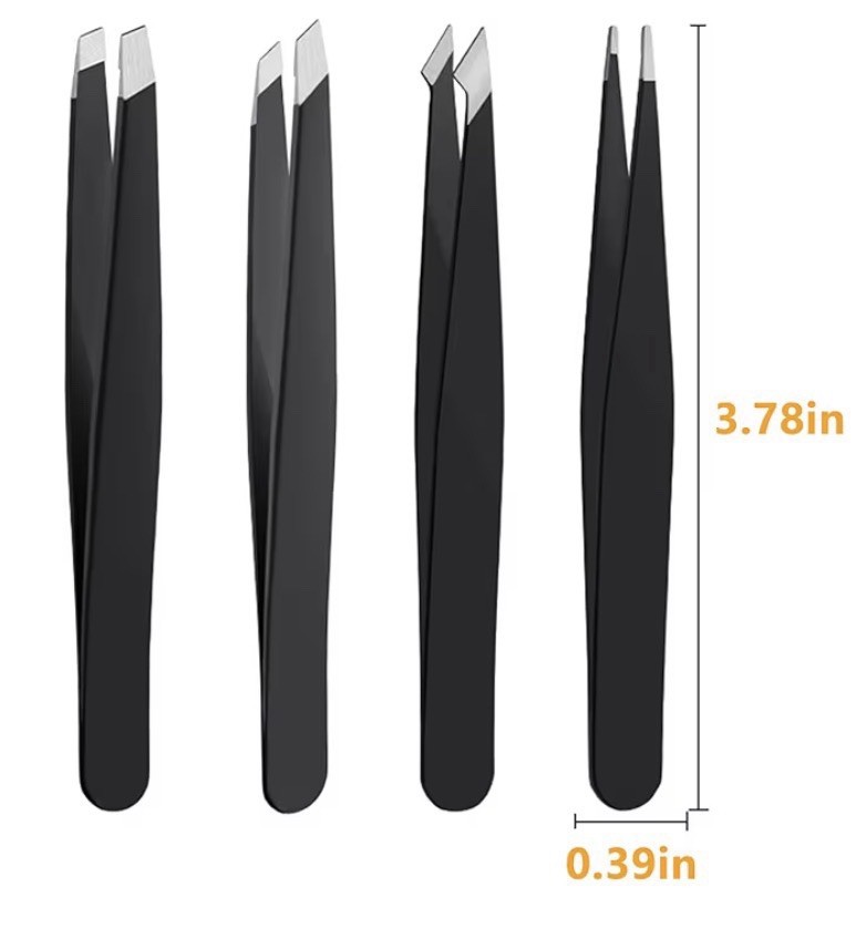 Stainless Steel Rust-Resistant Tweezer Set Flat Slant Angled Pointed 3.78″
