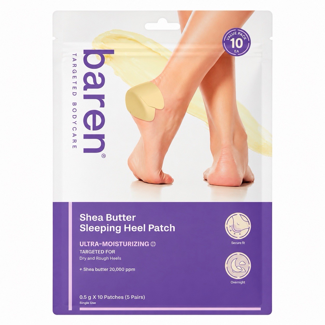 baren Shea Butter Sleeping Heel Patch for Cracked Heels 10 Patches 0.5g