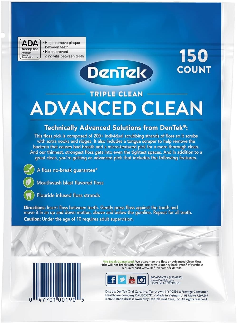 150 Count Dental Floss Picks – Mint Flavor, No Shred Design for Perfect Cleaning
