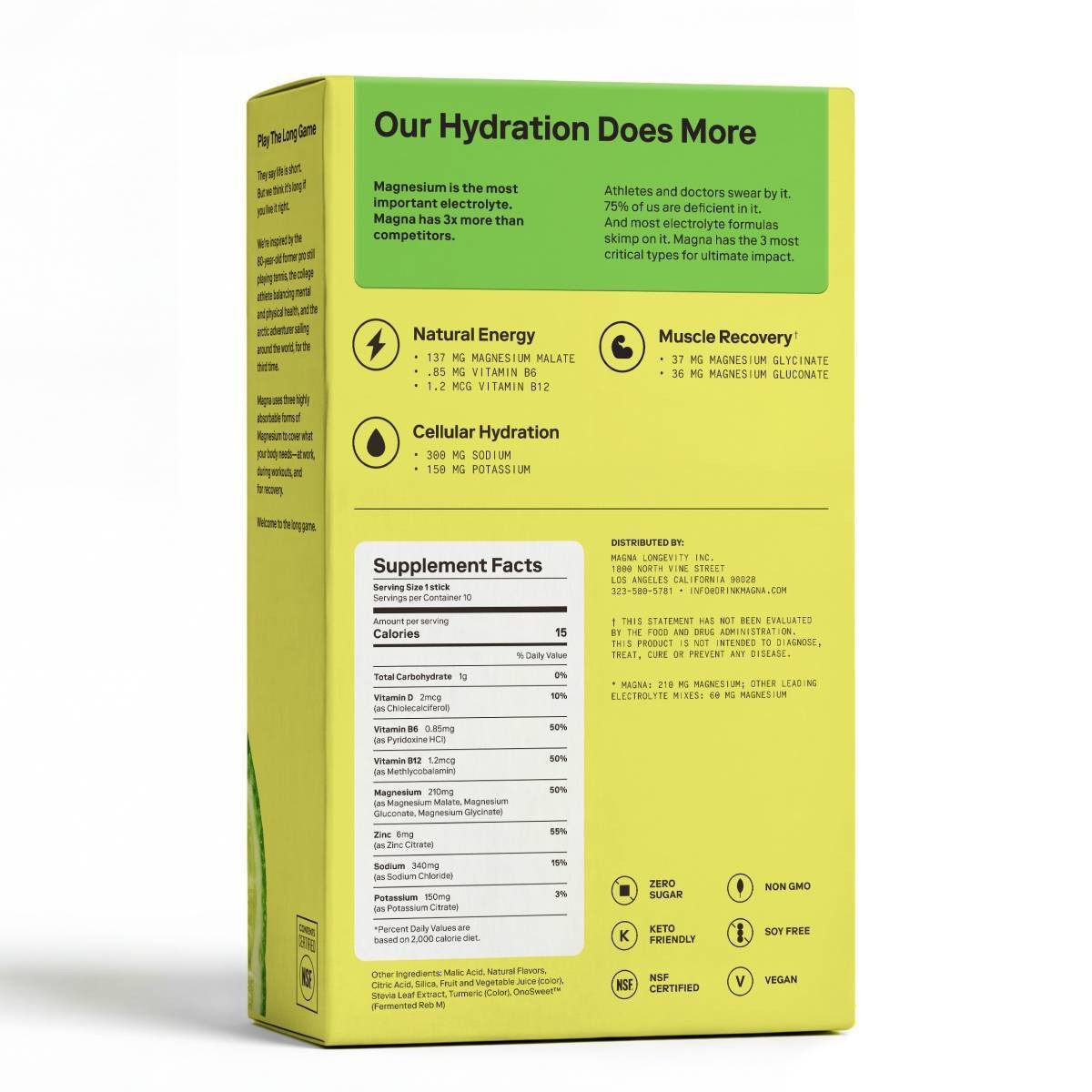 Magna Hydration Electrolyte Mix Stick Pack Dietary Supplement Vegan Powder -10ct