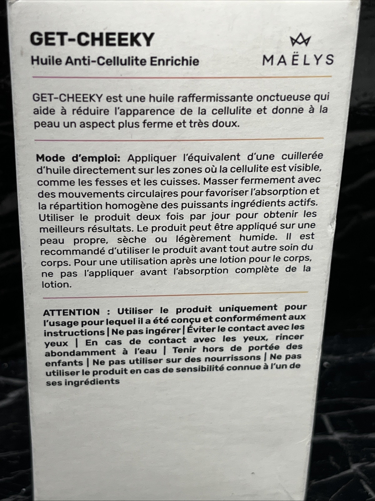 Maelys GET-CHEEKY Enriched Cellulite Oil 2 oz NEW Free Shipping