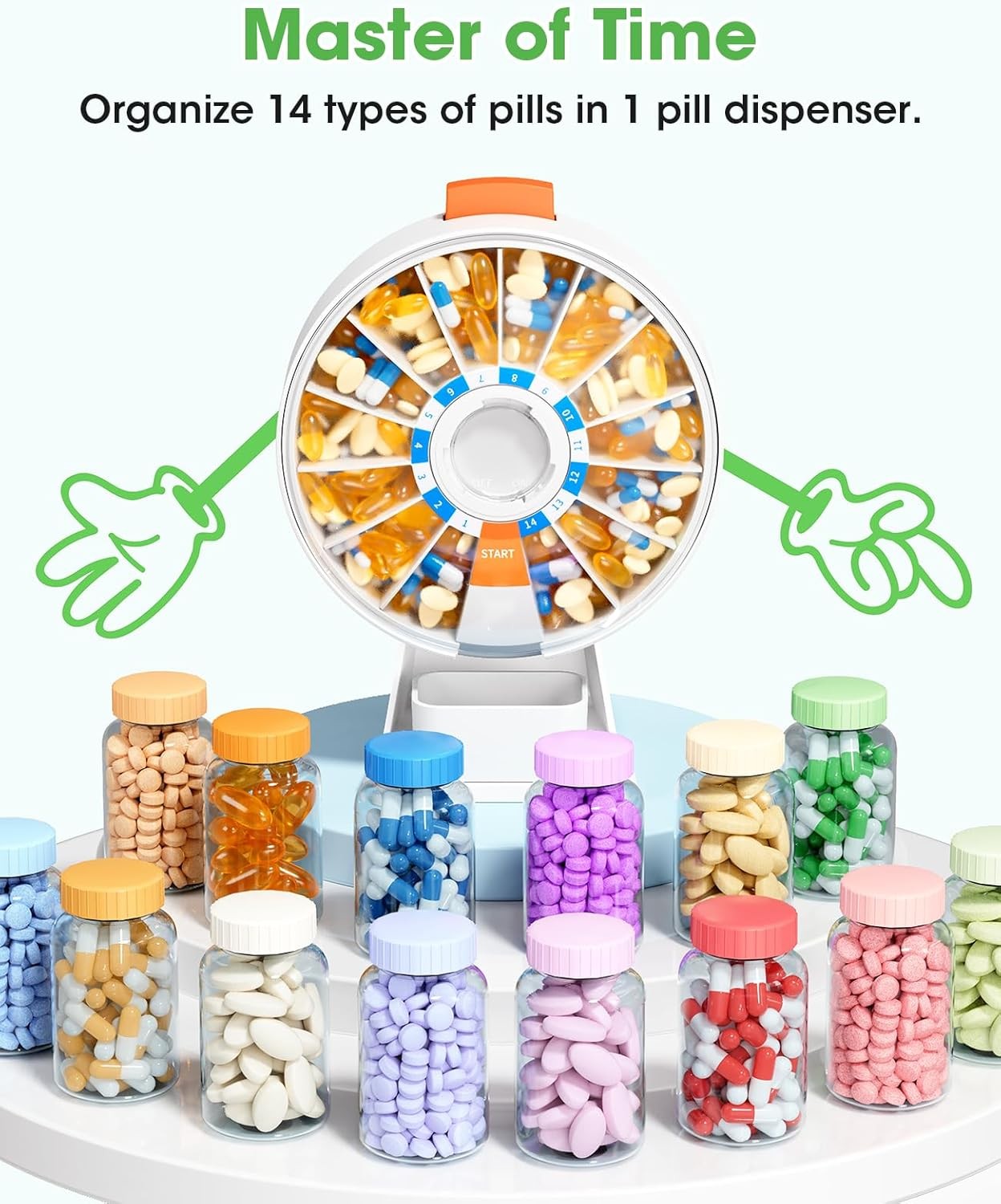 Pill Dispenser Daily,Large Pill Organizer with Standing Used,Used for 14 days