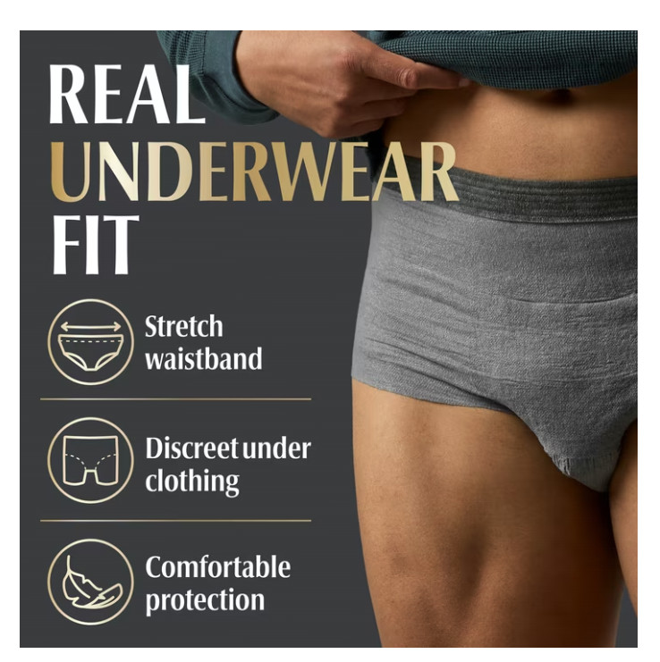 Depend Real Fit Incontinence Underwear for Men, Adult Diapers, L/XL, Grey, 52 Ct