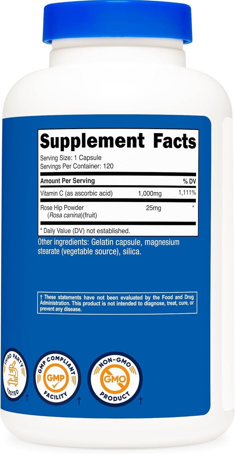 Nutricost Vitamin C with Rose Hips 1025mg, 120 Capsules 1000mg