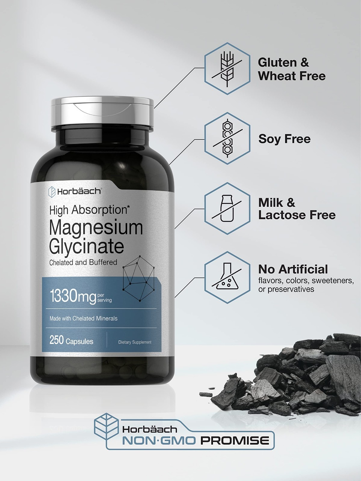 Horbaach Magnesium Glycinate 1330mg | 250 Capsules | Buffered with Chelated M…