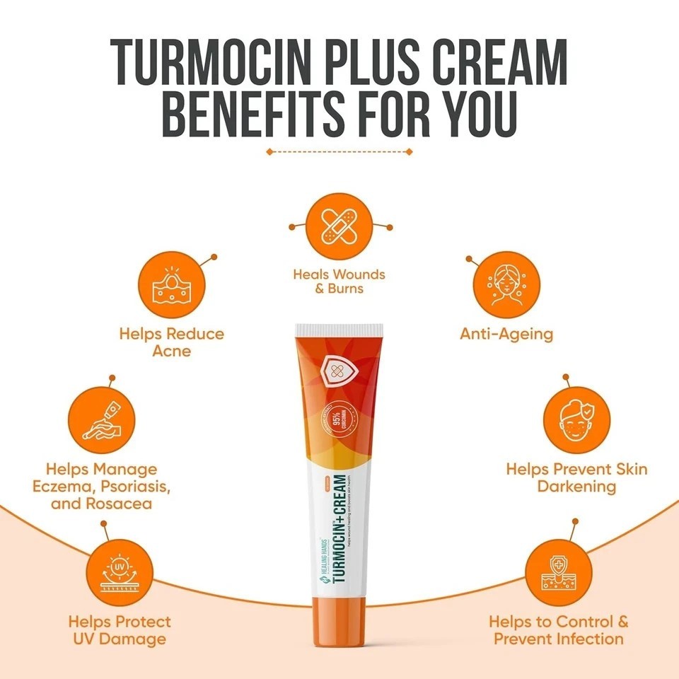 Healing Hands Turmocin Plus Cream 95% Curcumin Turmeric Herbal Skin Repair 30g