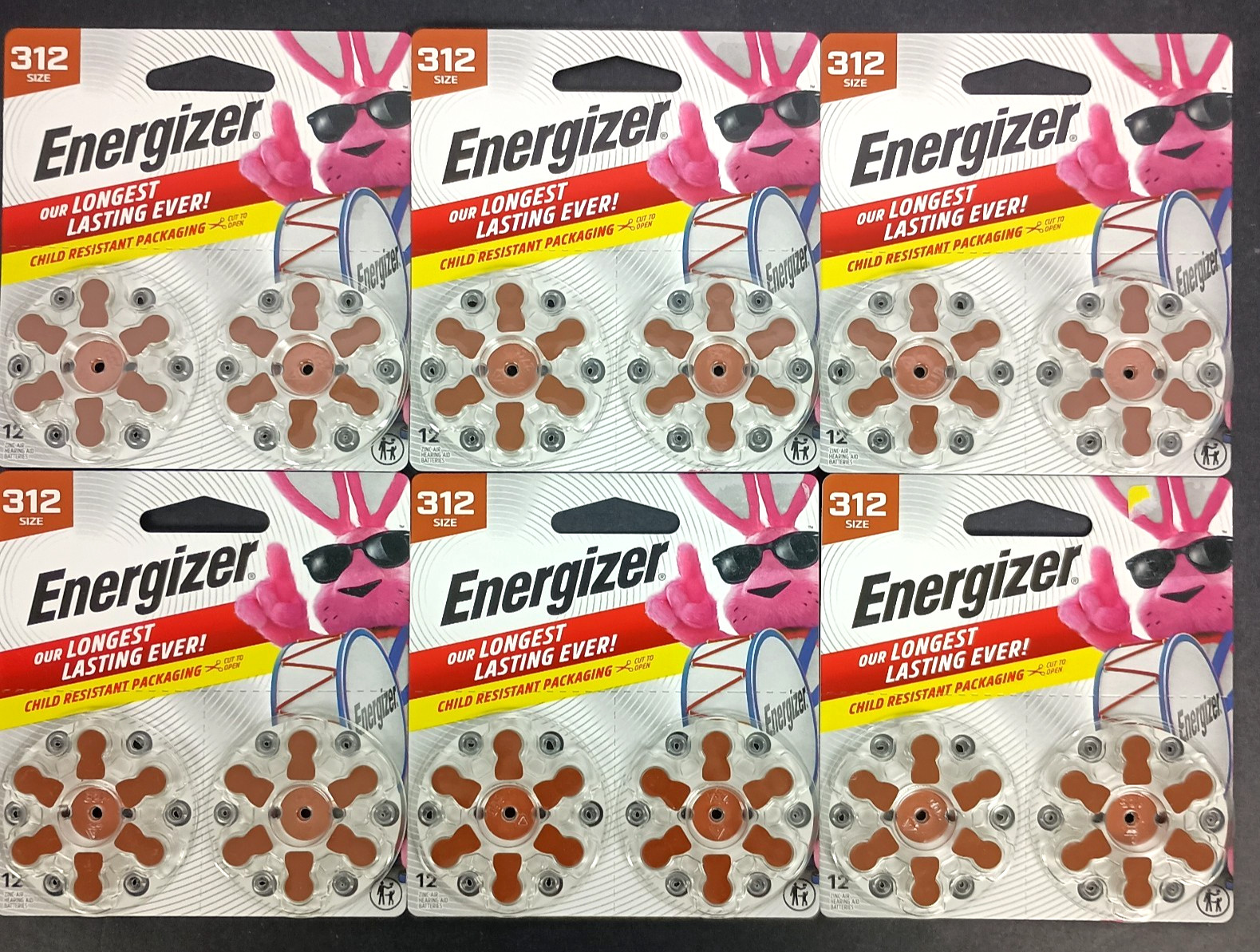 *72 Count* Six 12-packs ENERGIZER 312 1.45V Hearing Aid Battery Exp 12/2029