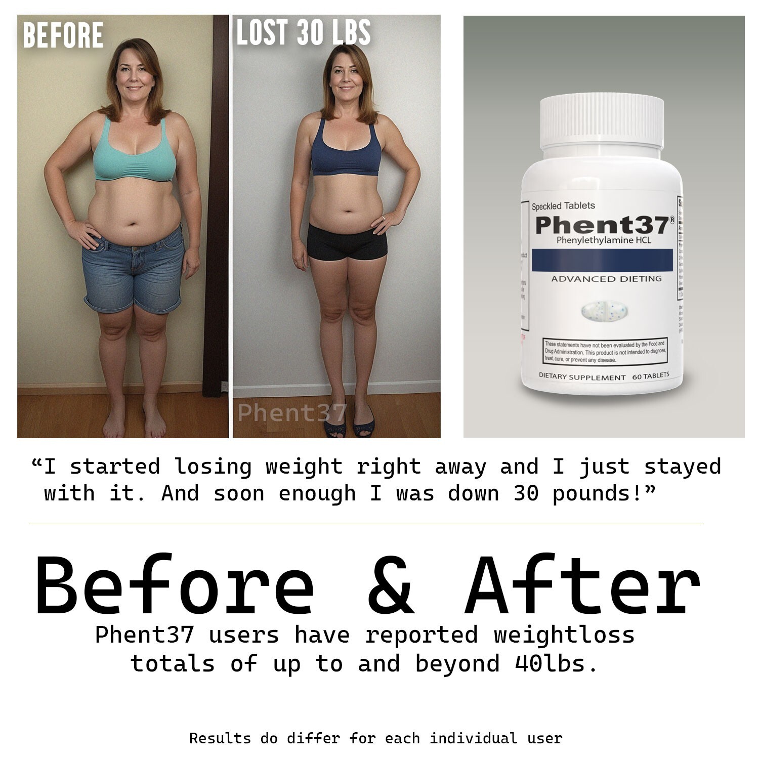 1 Bottle – Phent37 – Diet Pills Fat Burner, Weight Loss Formula