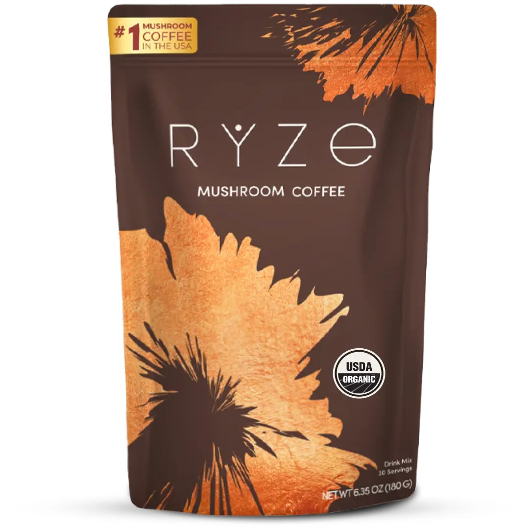 RYZE Mushroom Coffee USDA Organic with 6 AdaptogenicMushrooms and MCT Oil.