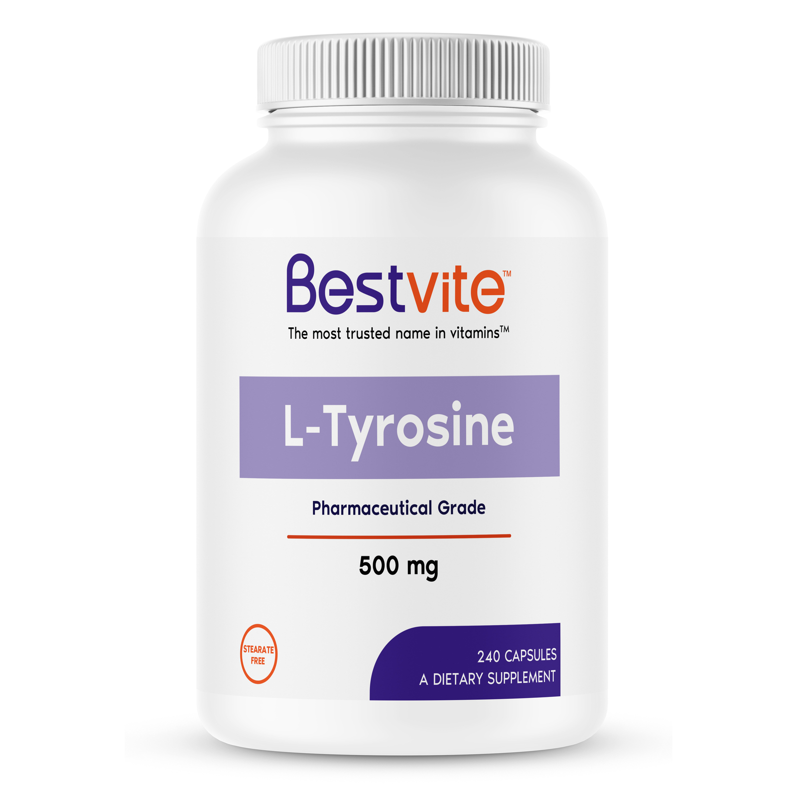 Bestvite L-Tyrosine 500mg (240 Capsules) – No Stearates – Non GMO – Gluten Free