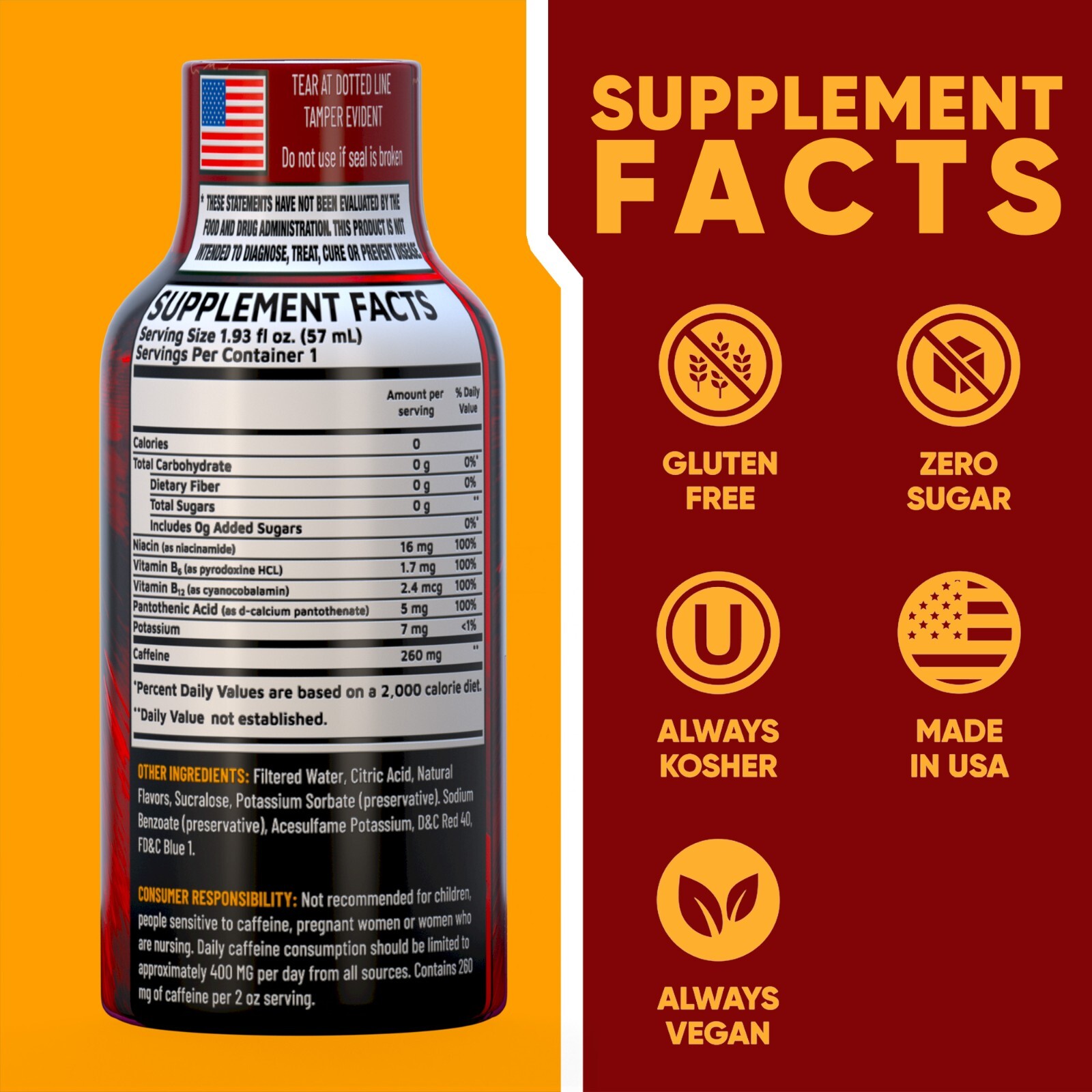 (48 Pack) GAQ B12 Overload Energy Shots, Pomegranate, Up to 7+ Hours of Energy