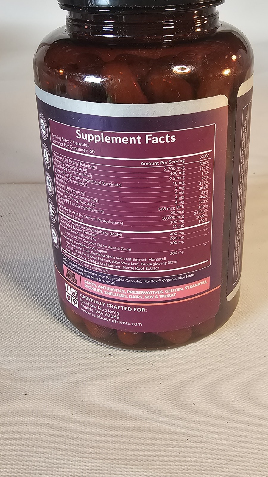 Rainbow Nutrients Advanced Hair Growth-Hair,Skin & Nail Health – Exp: 11/2028