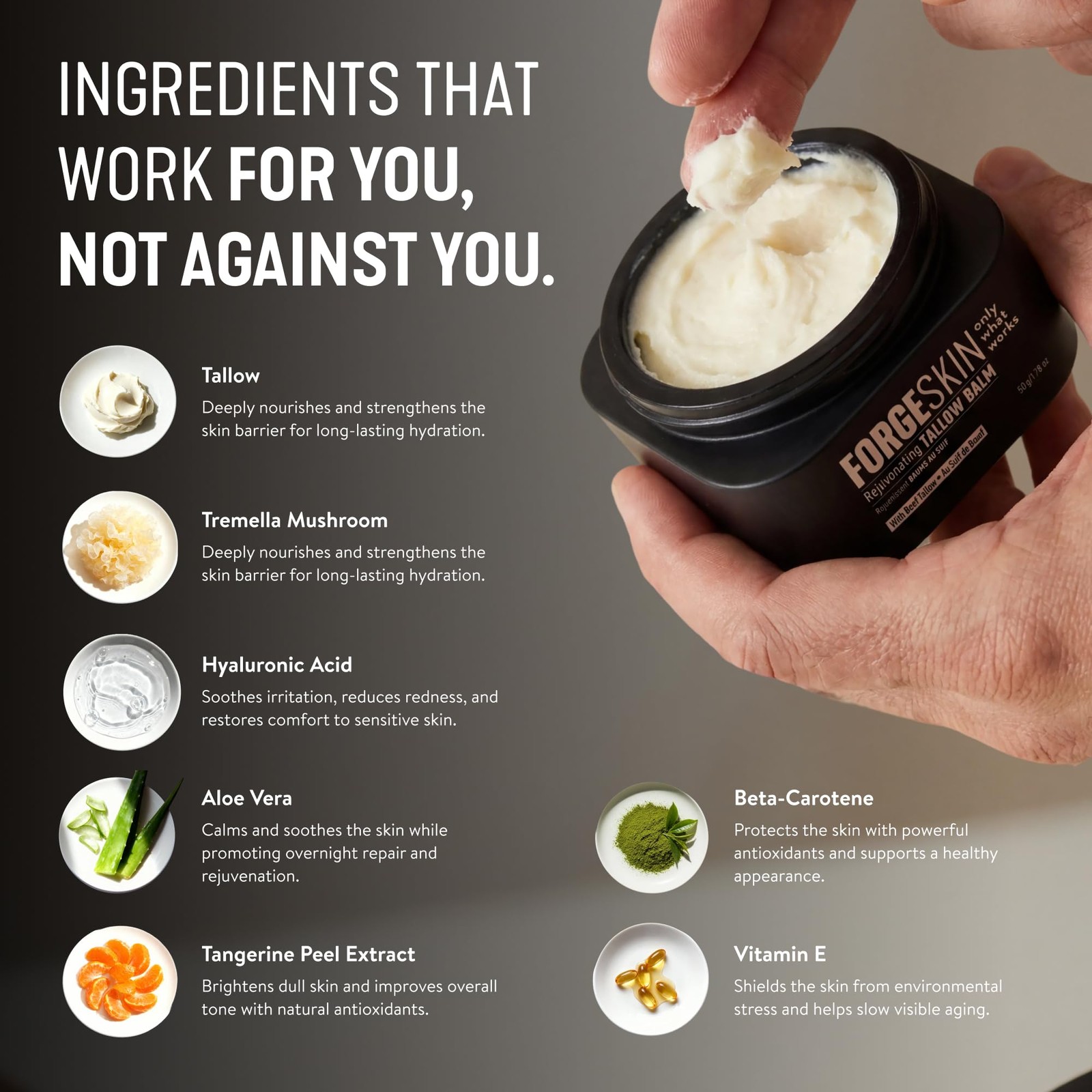 Forge Skin® Wrinkle Defense Beef Tallow Balm 1.76 Ounce (Pack of 1), Black