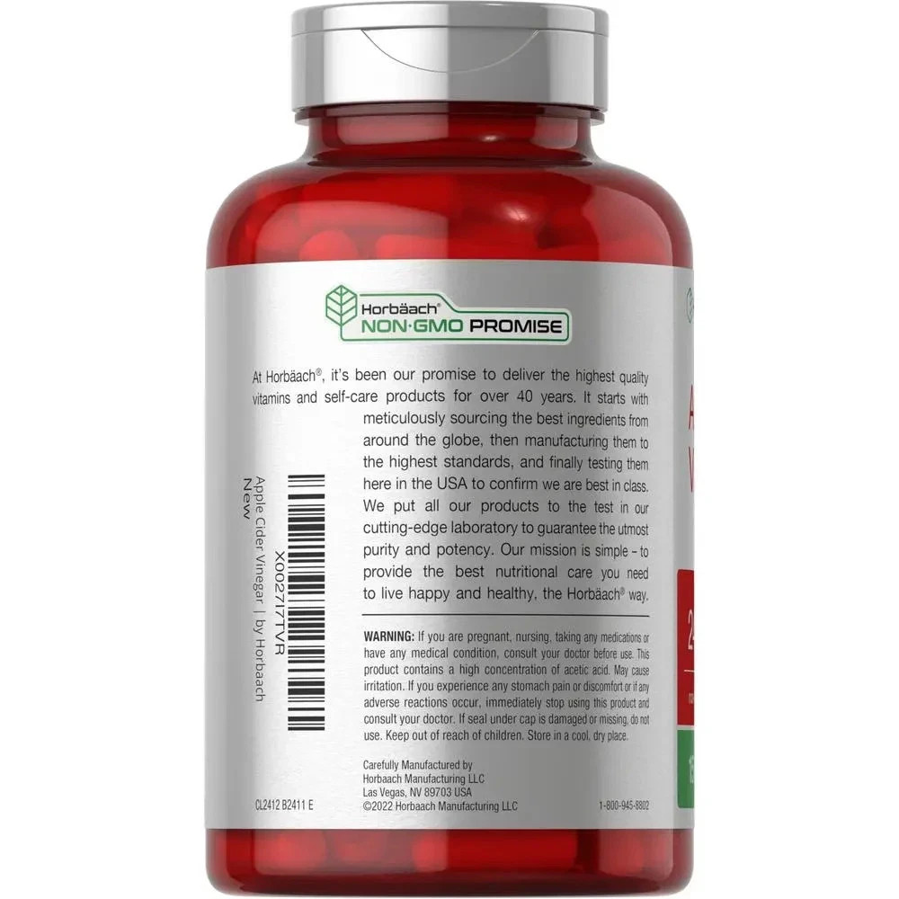 Horbäach Apple Cider Vinegar Capsules – 2400mg, 150 Count, Non-GMO