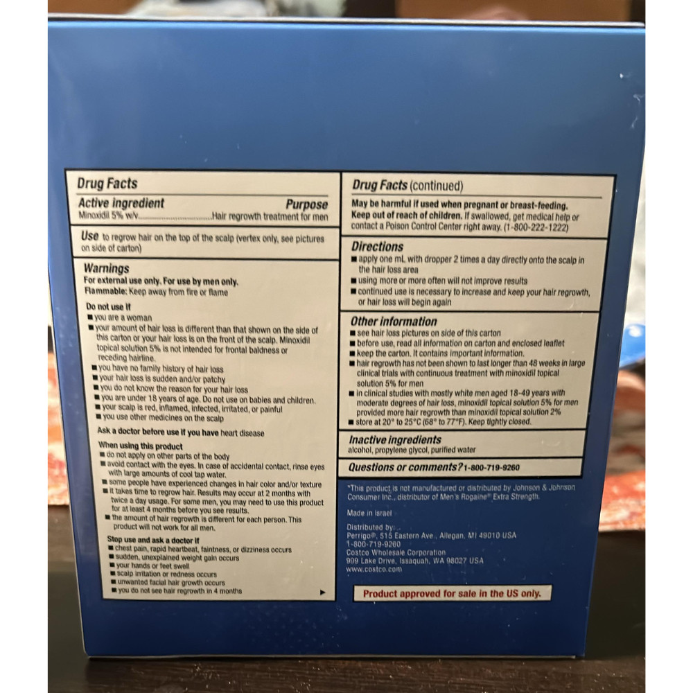 Kirkland Minoxidil 5% Extra Strength Hair Regrowth Men 6 Month Supply