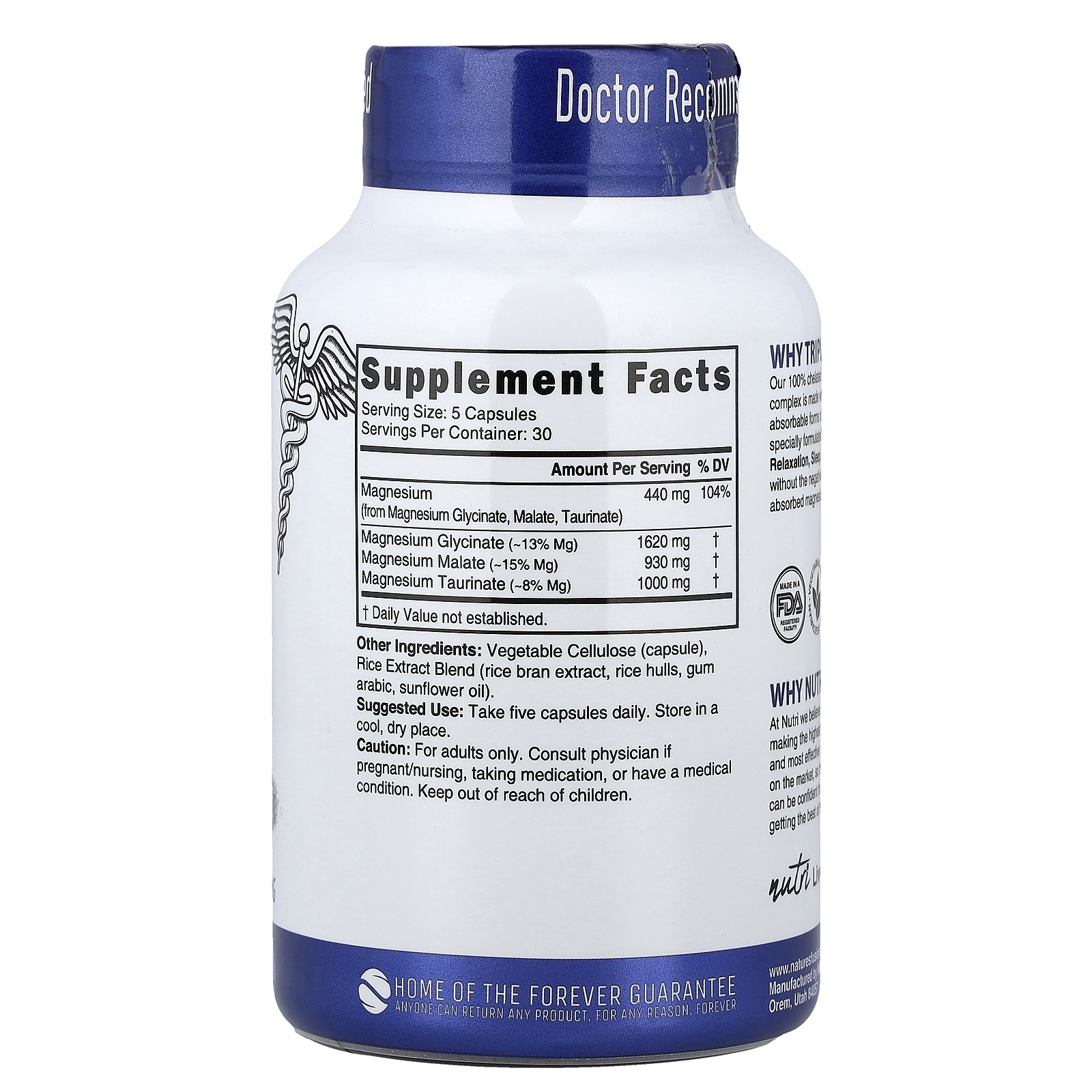 Nutri, Triple Magnesium Glycinate, Malate, Taurinate, High Absorption, 440 mg,