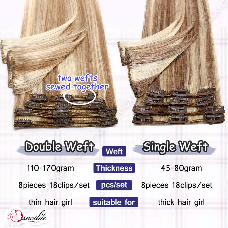 Thick Double Weft Seamless Clip In Real Remy Human Hair Extensions Full Head USA