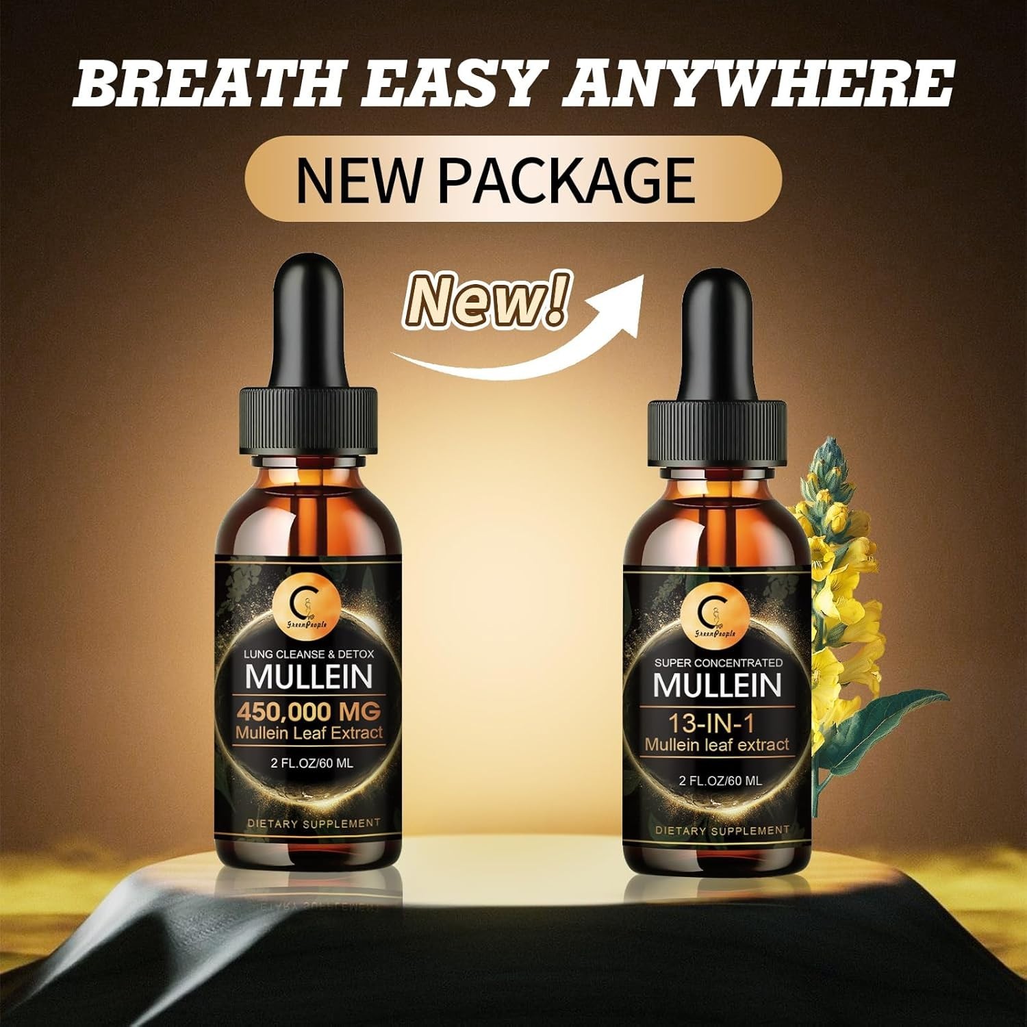 2Pack Mullein Drops for Lungs – Lung Detox for Respiratory Health Lung Cleanse
