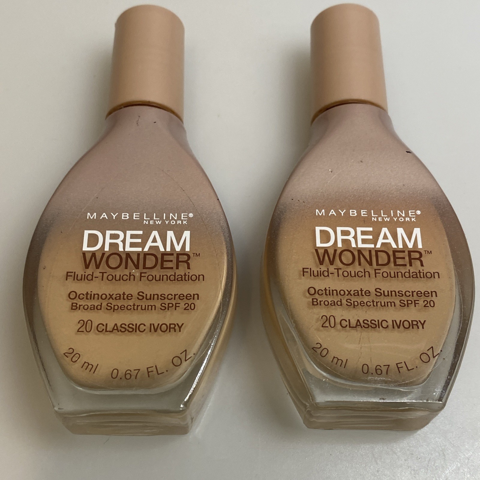 2x Maybelline Dream Wonder Fluid-Touch Foundation #20 Classic Ivory 0.67 oz Each