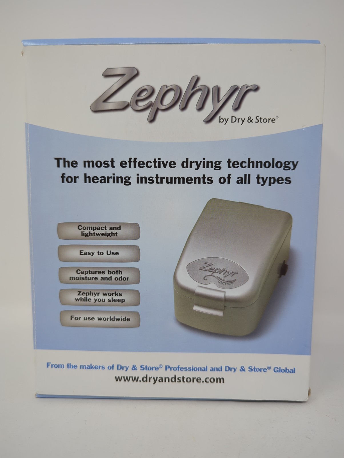 Zephyr by Dry & Store Hearing Aid Dryer NEW w/ Dry Brik Captures Moisture & Odor