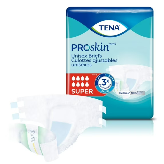 TENA ProSkin Unisex Adult Diapers, Super Absorbency, Medium, 56 Count