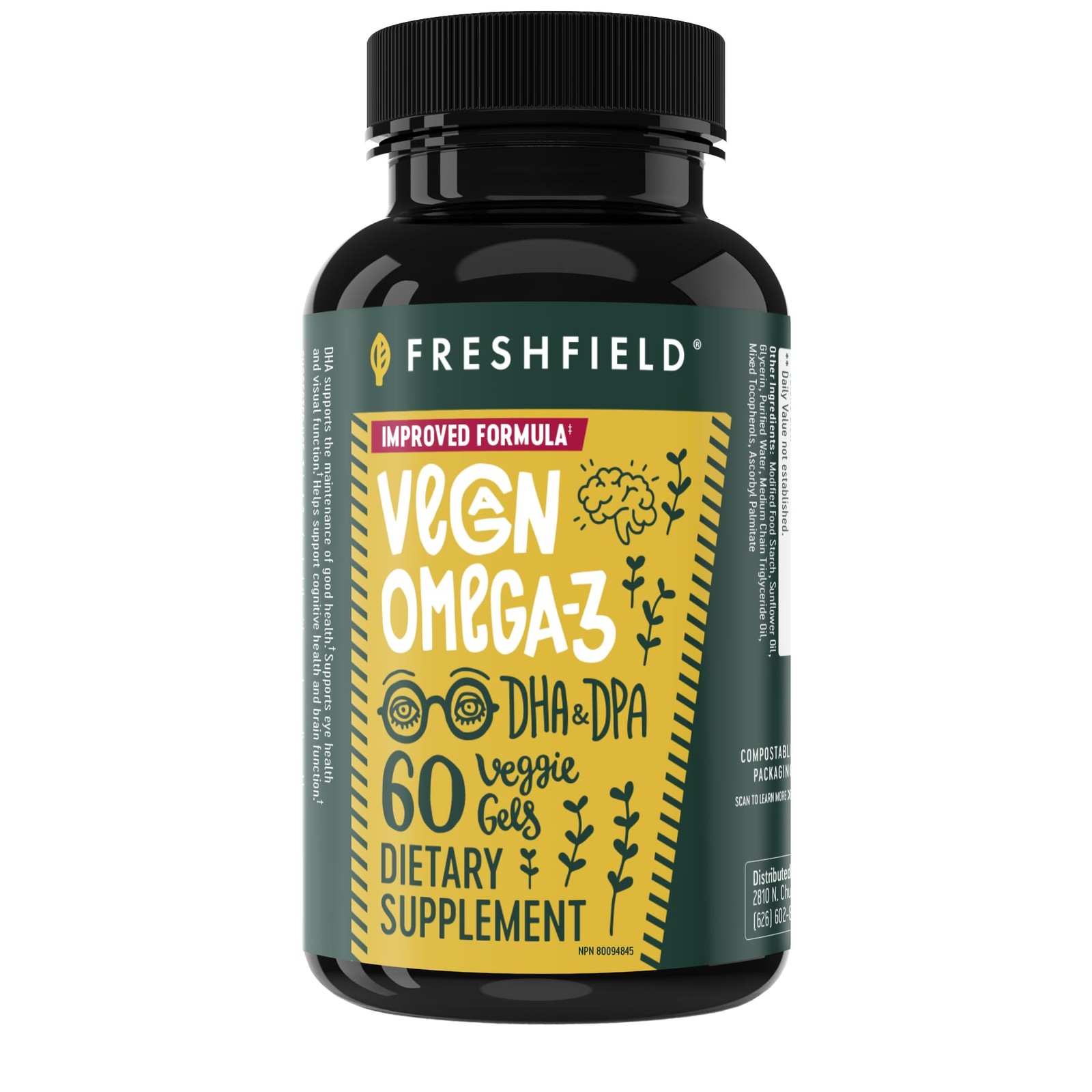 Freshfield Vegan Omega 3, Algae Algal Oil, Fish Oil Free Company, Third Party…
