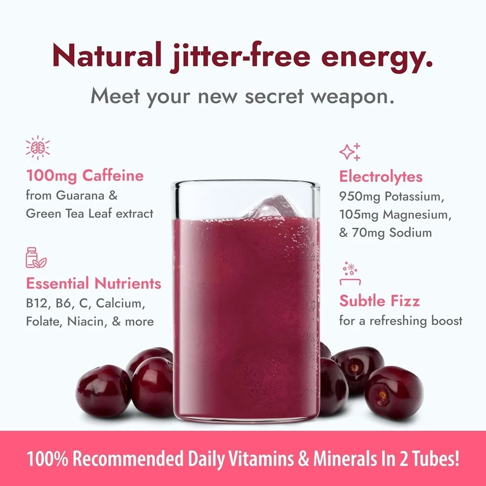 Zipfizz Daily Energy Drink Powder, Black Cherry, 20 Pack 3-in-1 Sustained Energ