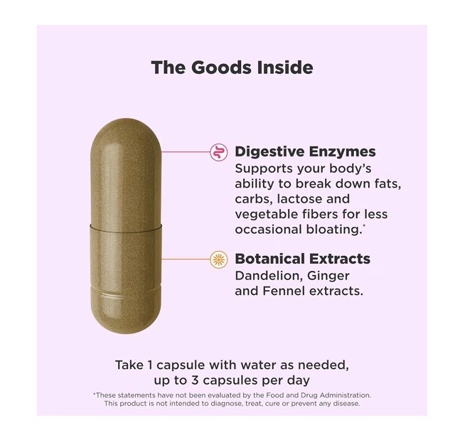 OLLY BEAT THE BLOAT Digestive Support Enzymes**Supplement 25 Caps**Exp 7/2026
