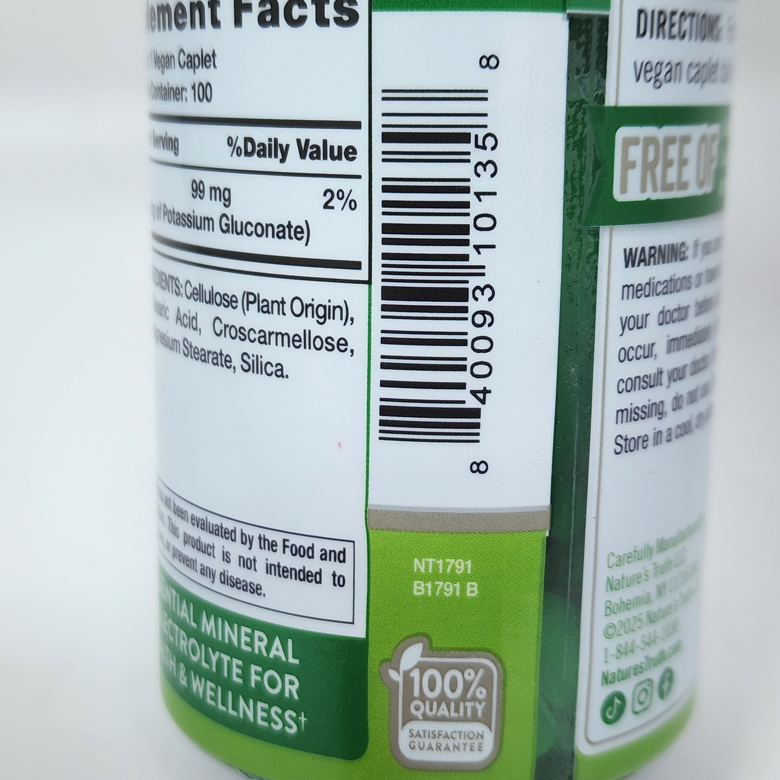 Nature’s Truth Potassium Gluconate 595 mg, 100 Caplets Exp 05/2027