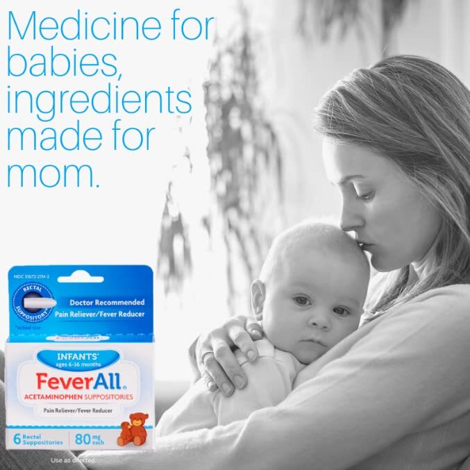 Infant Fever Reducer Suppositories 80mg for Ages 6 to 36 Months 6 Count