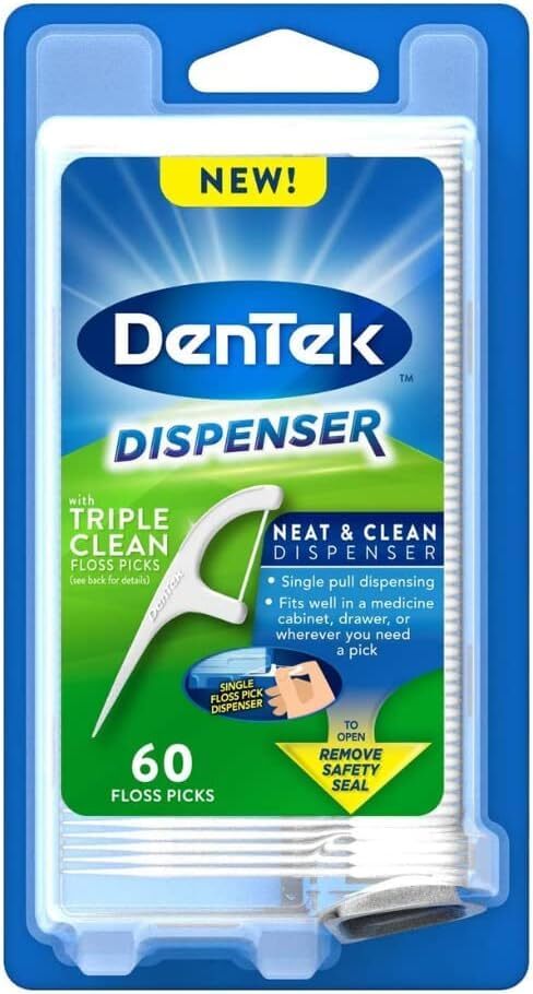 DenTek Floss Pick Dispenser with Triple Clean Floss Picks, 60 Count (Pack of 3)