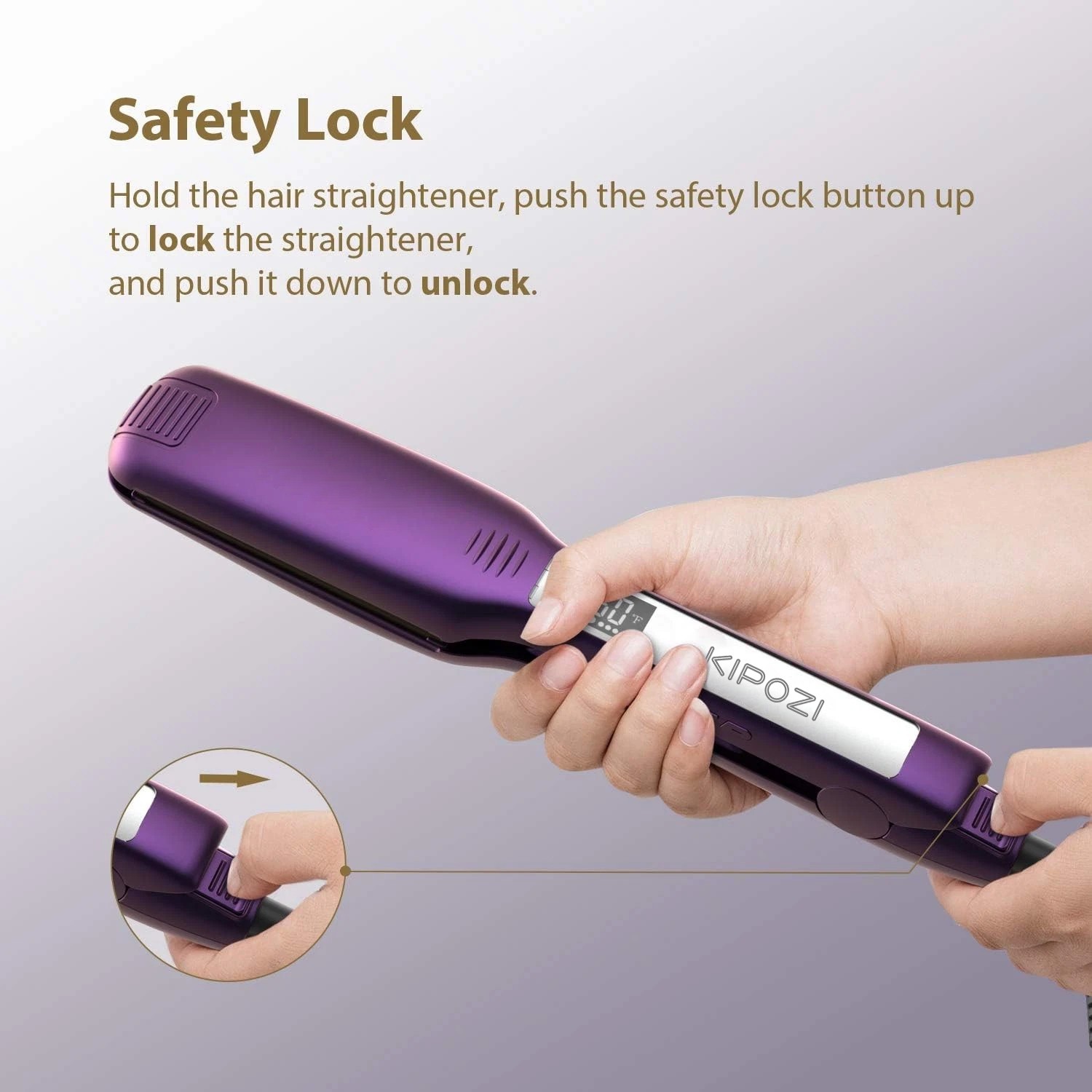 KIPOZI 1.75″ Salon Hair Straightener Titanium Flat Iron LCD Display Dual Voltage