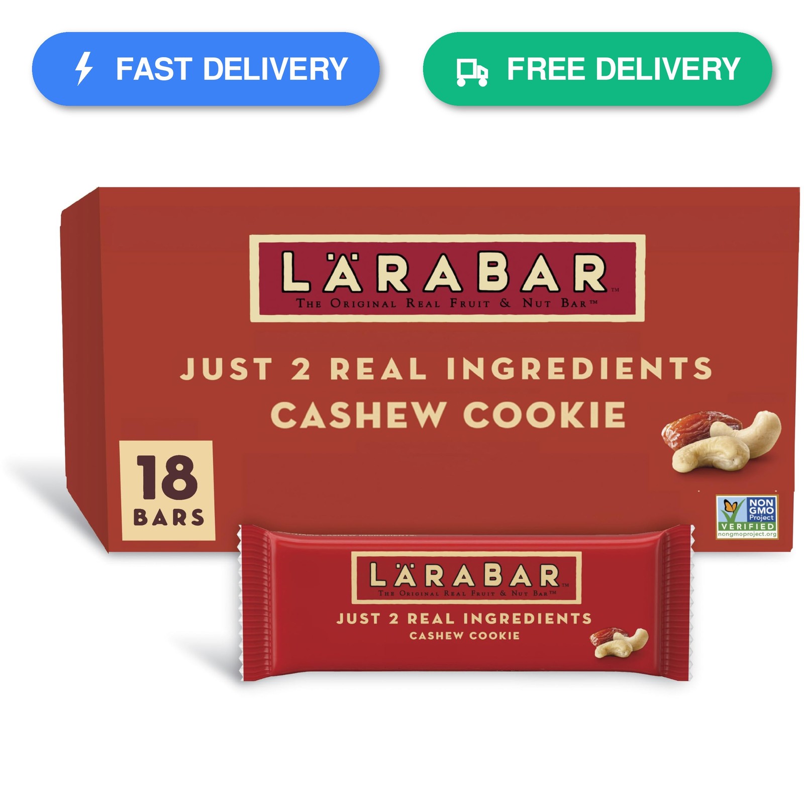 LÄRABAR Cashew Cookie Fruit & Nut Bars, Gluten Free, Vegan, 18 Ct, 30.6 oz