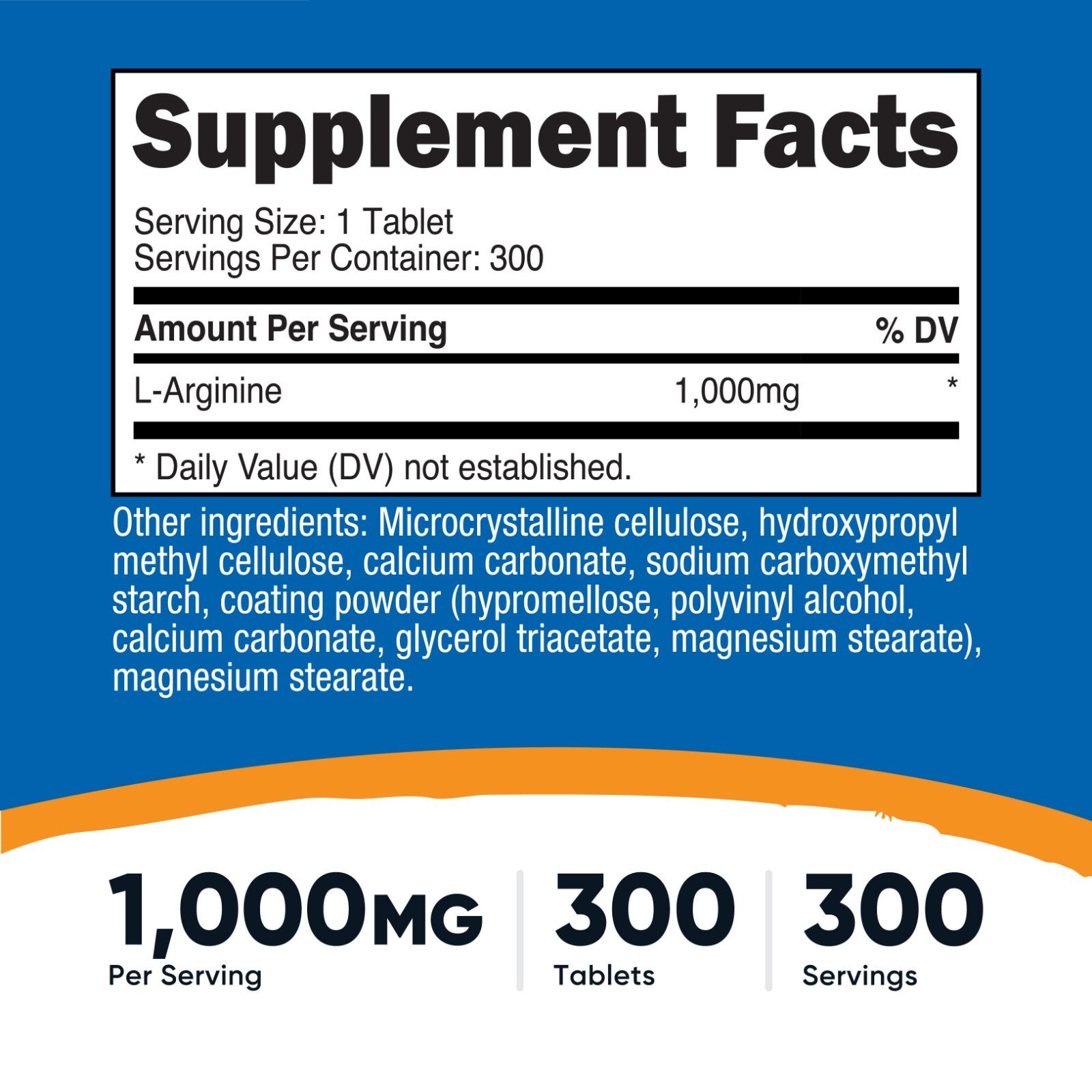 Nutricost L-Arginine 1000mg, Amino Acid Tablets (300 Tablets)