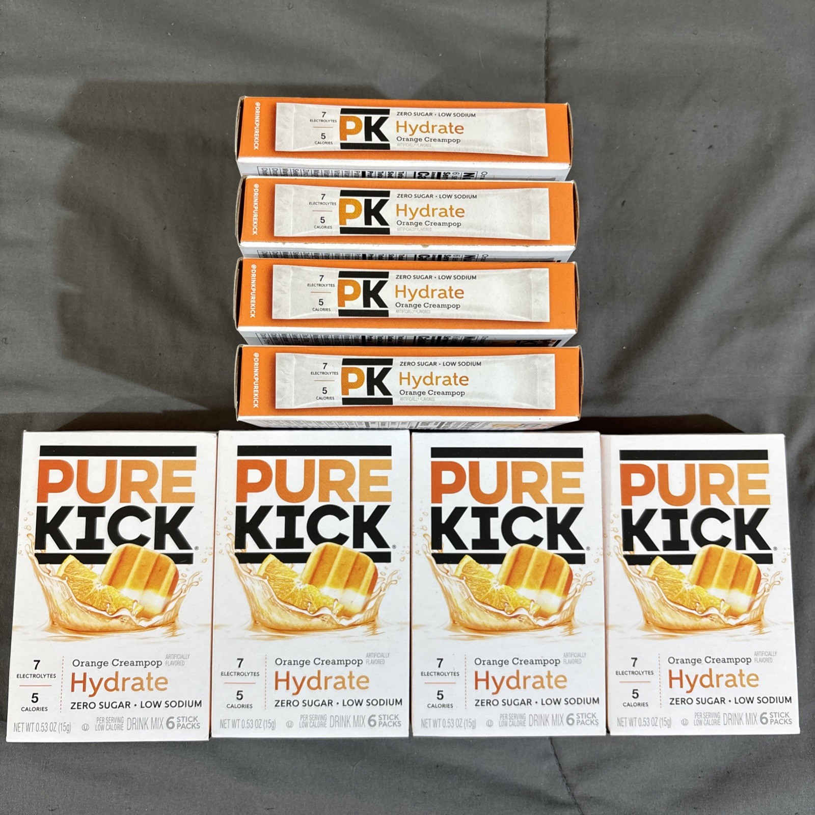 8 PACK ~ PURE KICK H2O Energy ORANGE CREAM HYDRATE 48 Packets ALWAYS FRESH!