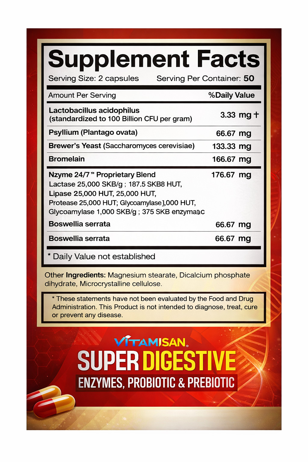 Digestive Enzymes Prebiotic & Probiotics Gas, Constipation & Bloating Relief 100