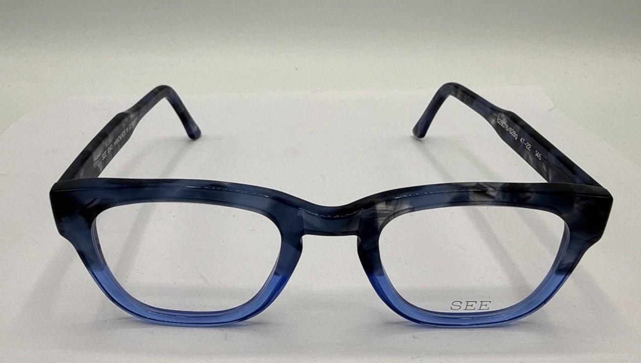 SEE Eyewear 1241 Blue Marbled Eyeglasses 47-22-145 Unisex NO BOX NEW !handmade
