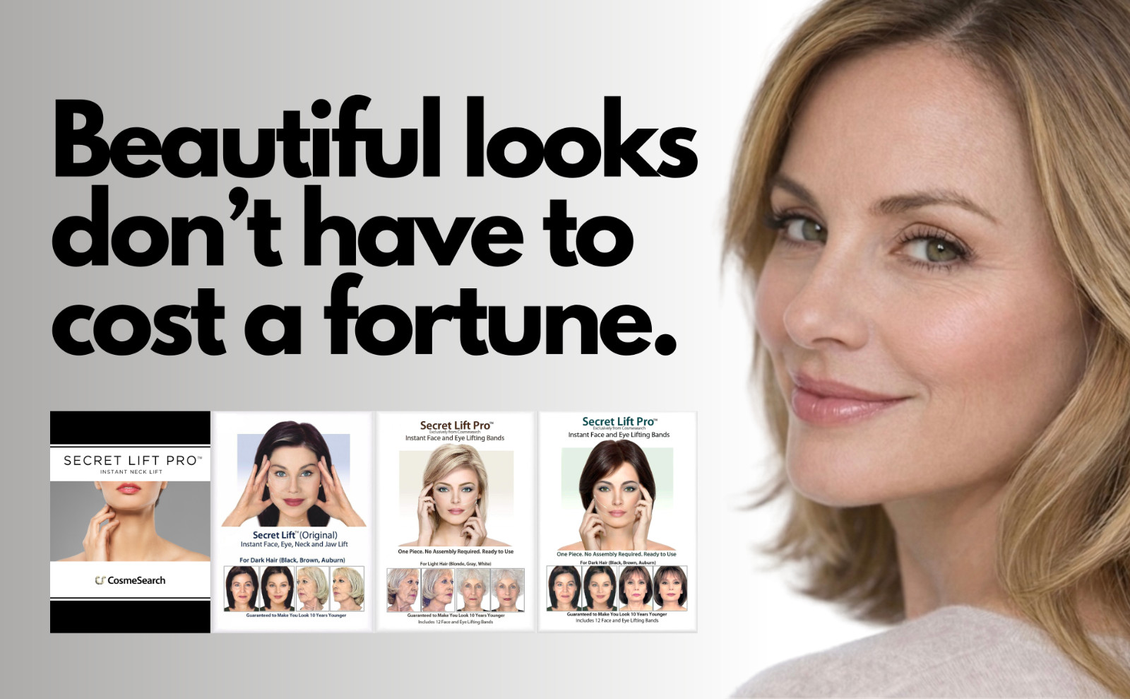 Instant Face, Neck and Eye Lift (Dark Hair) Facelift Tapes & Bands Secret Lift