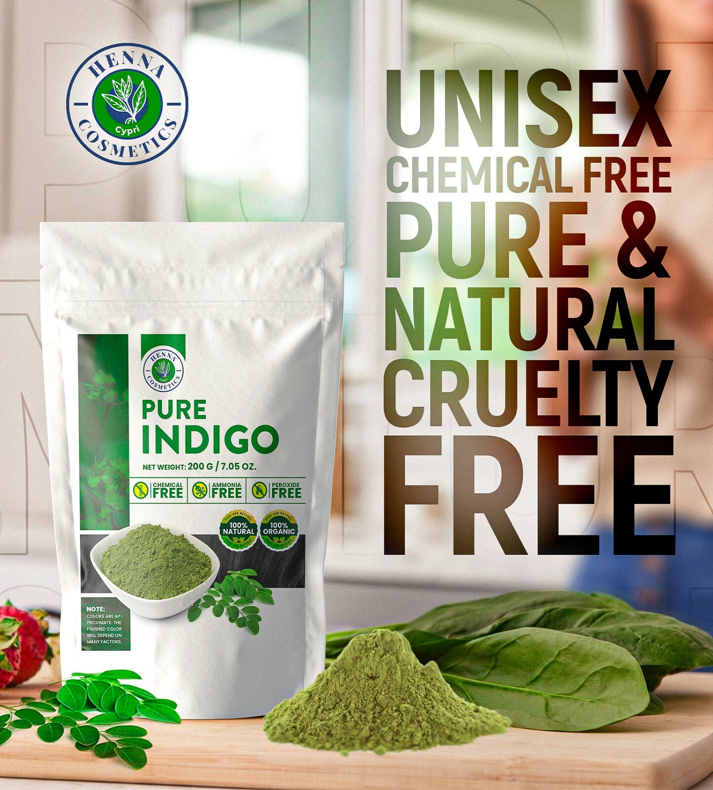Indigo Powder For Hair Dye, Black, Coloring, Can Be Used With Henna, Organic