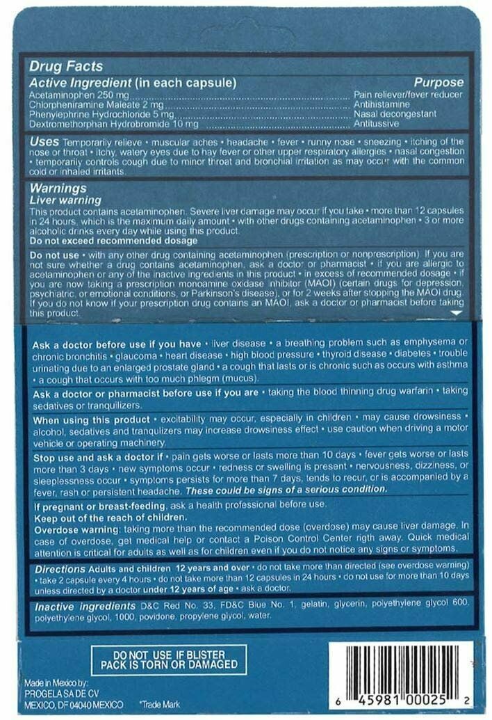 XL-3 Xtra Cold and Cough Relief Medicine Acetaminophen Capsules 250 mg 12 Count