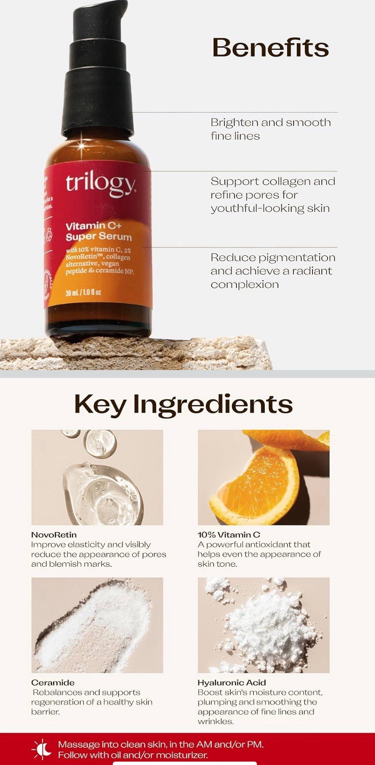 Trilogy Vitamin C+ Super Serum Face Day Treatment w/ Hyaluronic Acid 1 fl oz