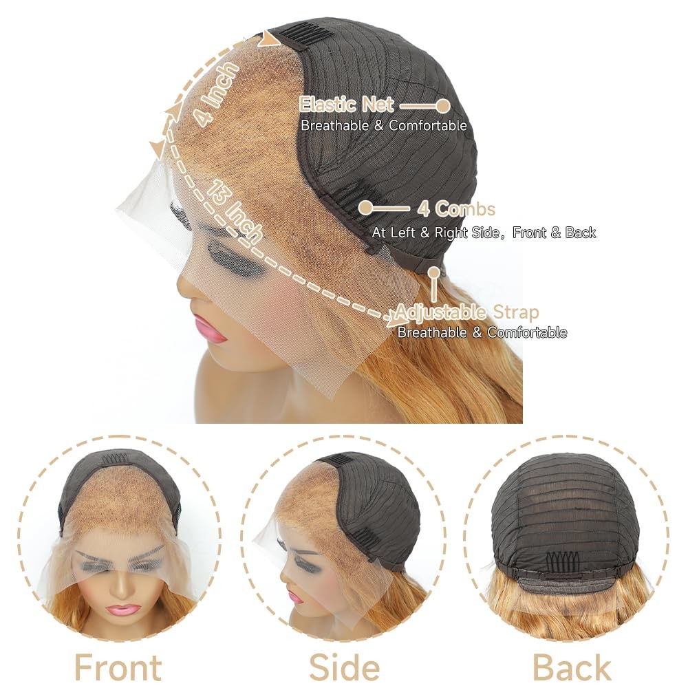 Human Hair 30 Inch Honey Blonde Lace Front Wig 13×4 Pre Plucked Body Wave