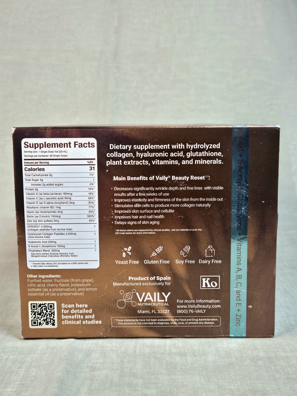 Vaily® Beauty Reset Collagen VERISOL Hyaluronic Acid Glutathione 28-Dose 12/25